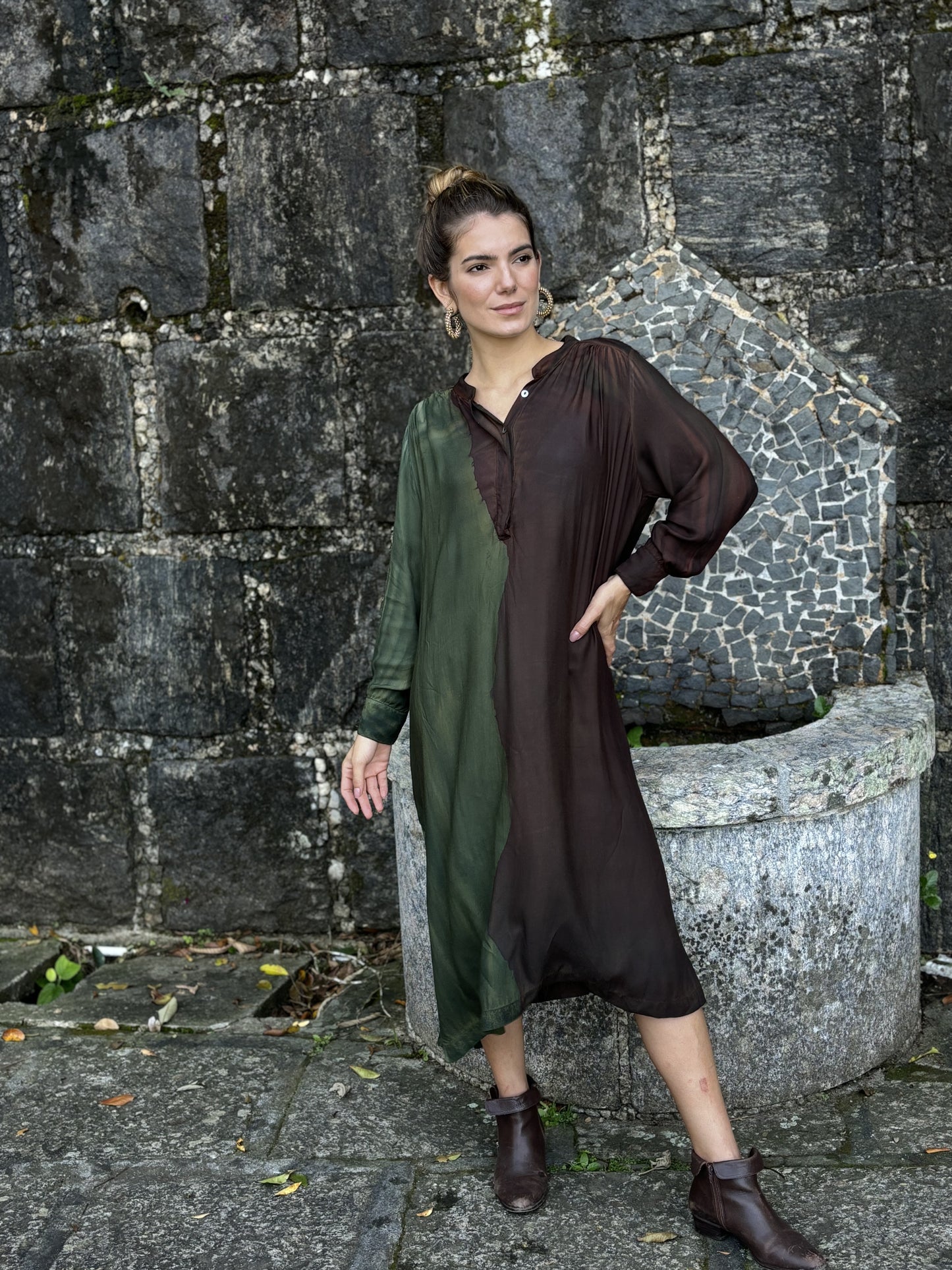 Chemise Midi Verde/Marrom