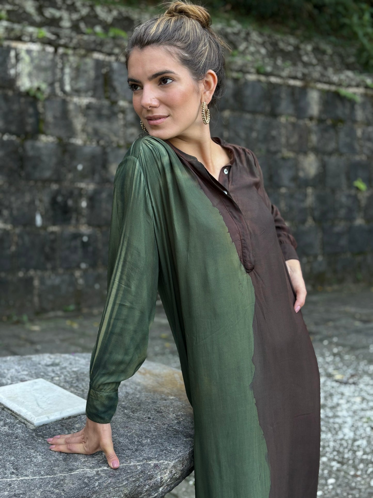 Chemise Midi Verde/Marrom